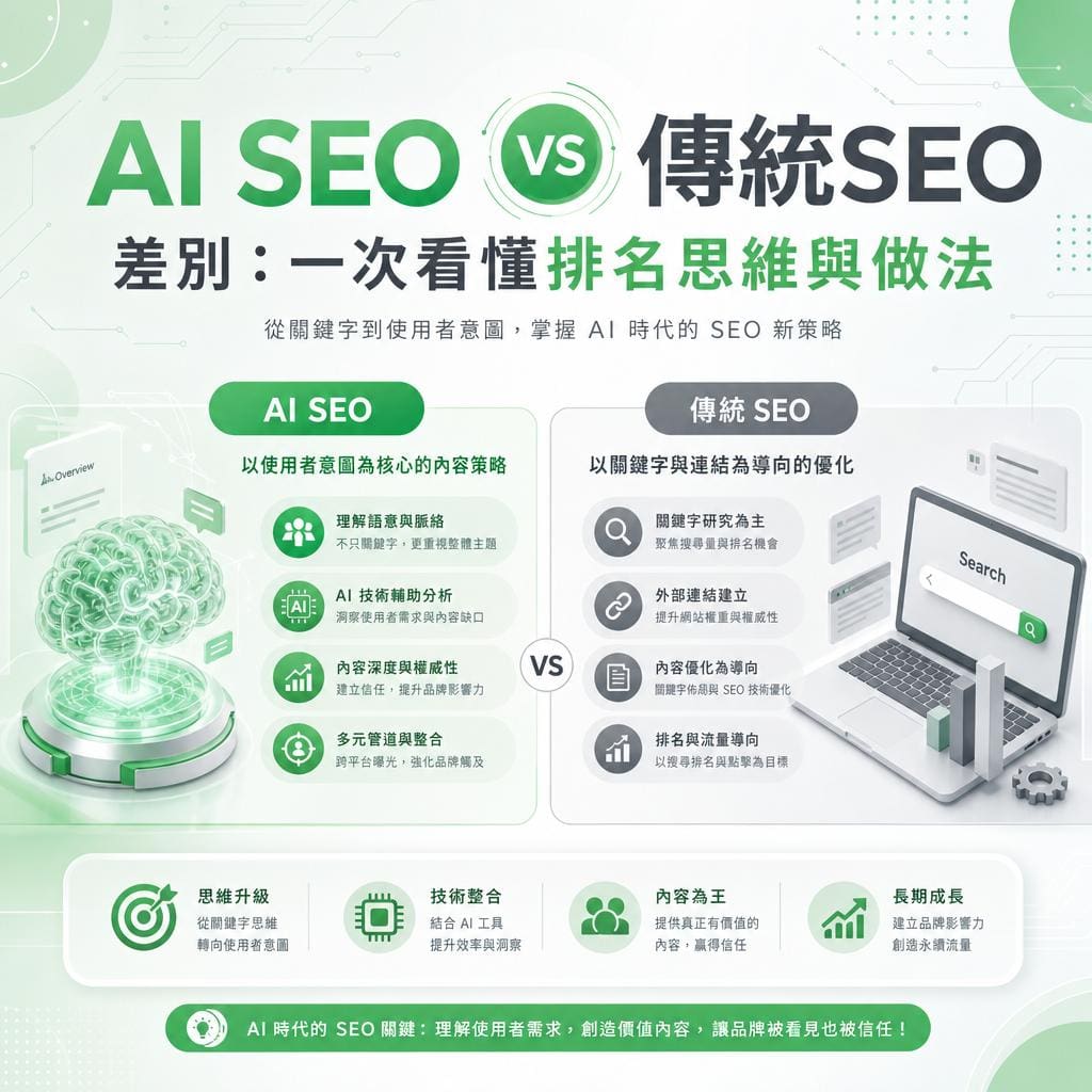 ai seo與傳統seo差別：一次看懂排名思維與做法